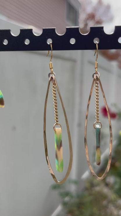 Hammered Oval Aqua Mosaic Dangle Earrings