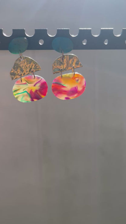 Rainbow Marble Tiered Earrings