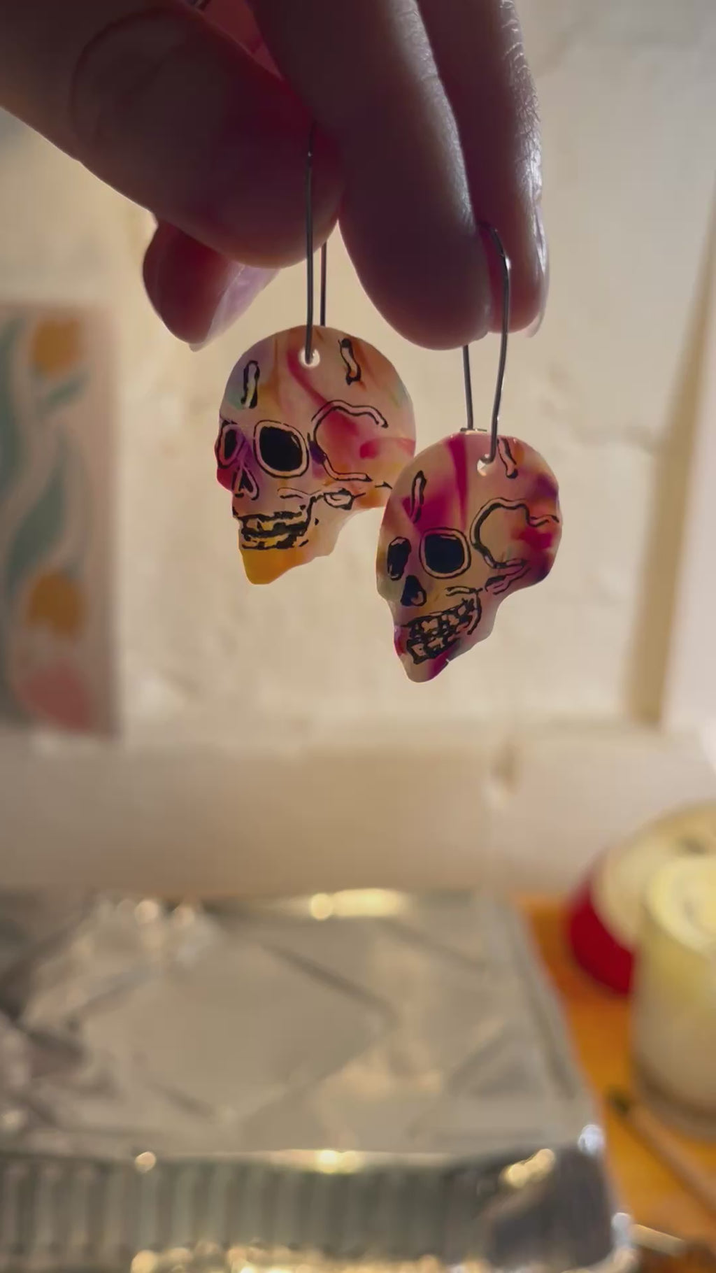 Rainbow Spooky Skull Earrings