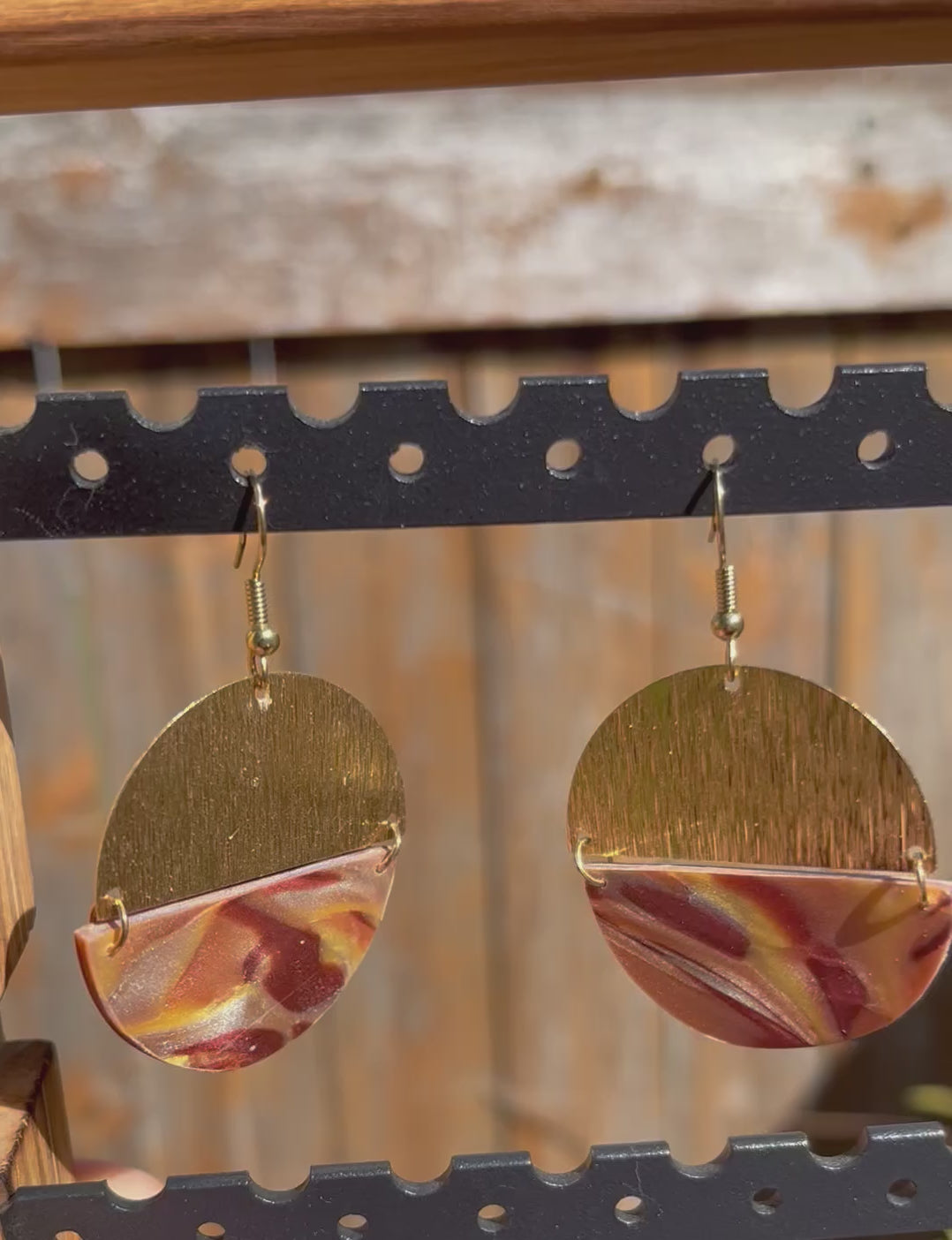 Metallic mocha semi circle dangle earrings, handmade polymer clay — Hammer & Thread