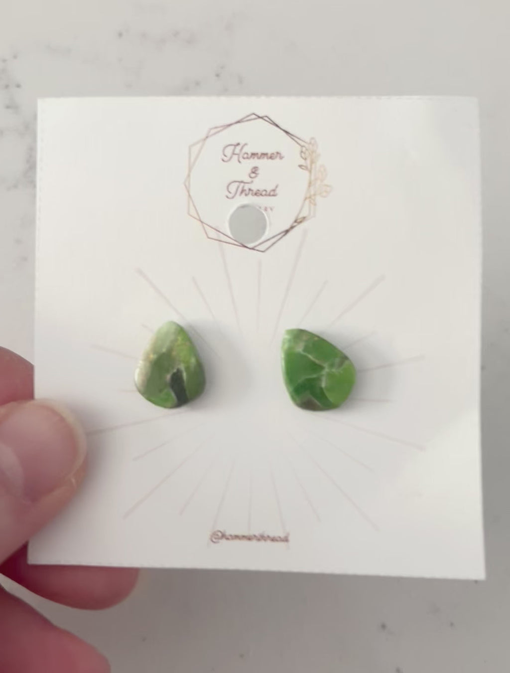 Green Marble Tear Drop Studs
