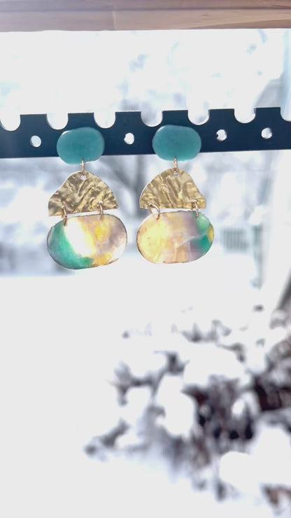 Tiered Faux Stone Brass Dangle Earrings