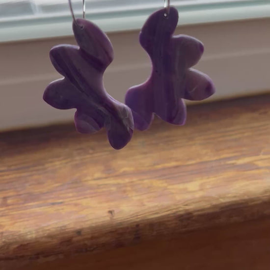 Purple marble winged dangle hoop earrings, handmade polymer clay — Hammer & Thread