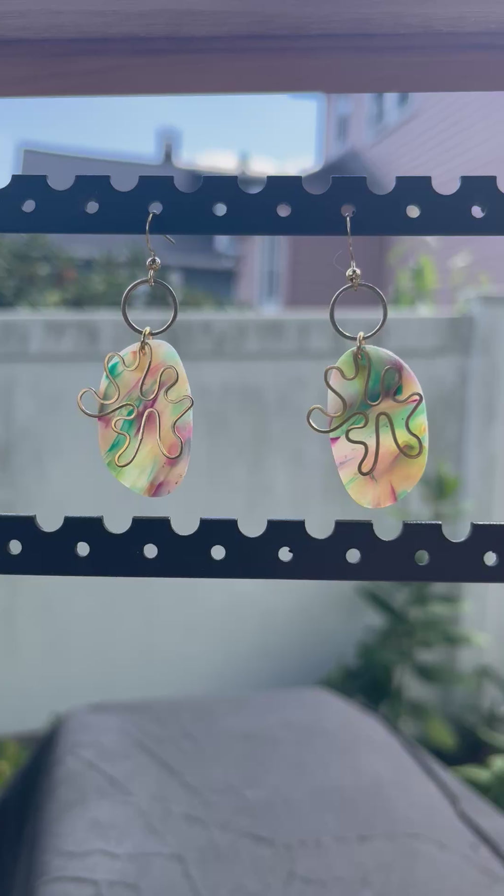 Matte Rainbow Large Pebble Squiggle Dangle Earrings
