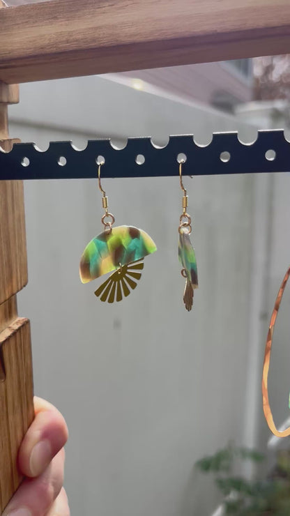 Aqua Mosaic Semi Circle Sunburst Dangle Earrings