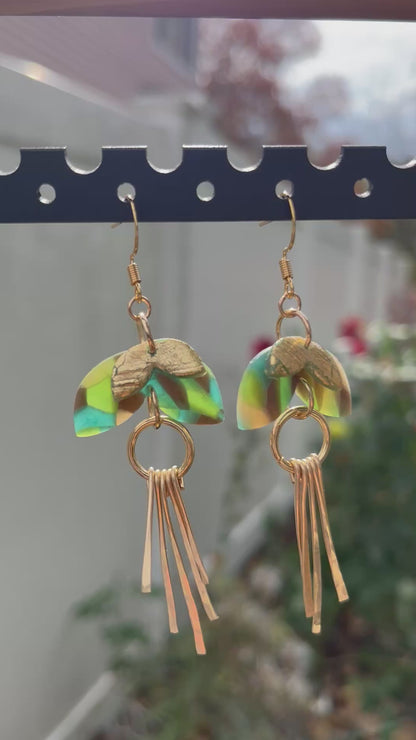 Aqua Mosaic Hammered Tassle Dangle Earrings