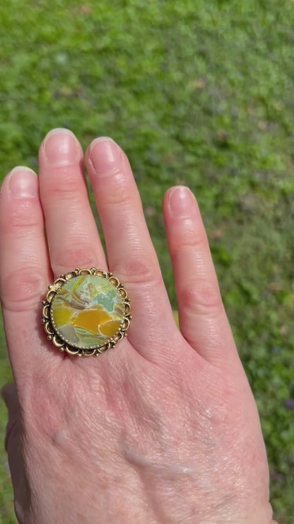 Yellow Mint Green Marble Faux Stone Ring