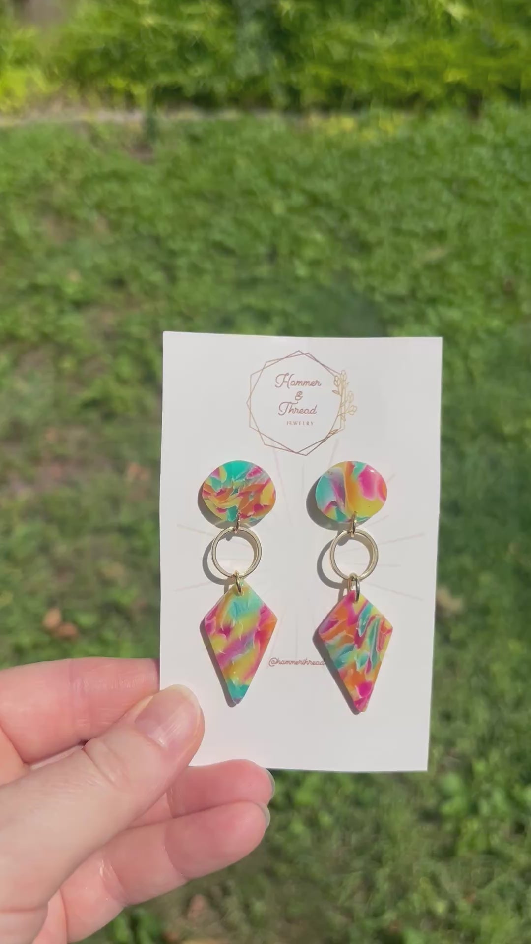 Confetti Marble and Brass Circle Dangles