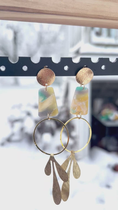 Geometric Long Dangle Earrings - High Shine Faux Stone