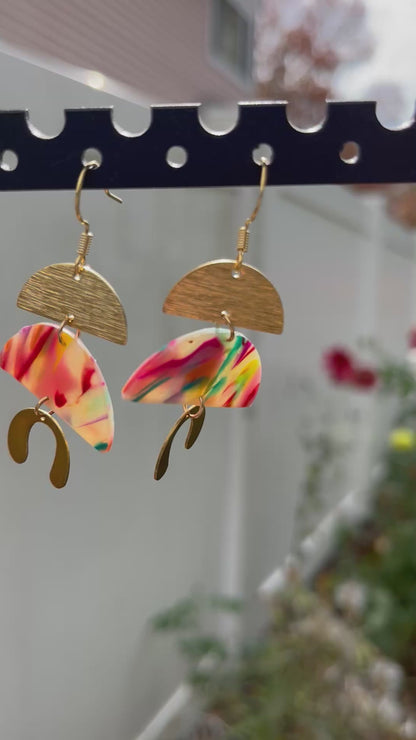 Geometric Tiered Semi Circle Dangle Earrings