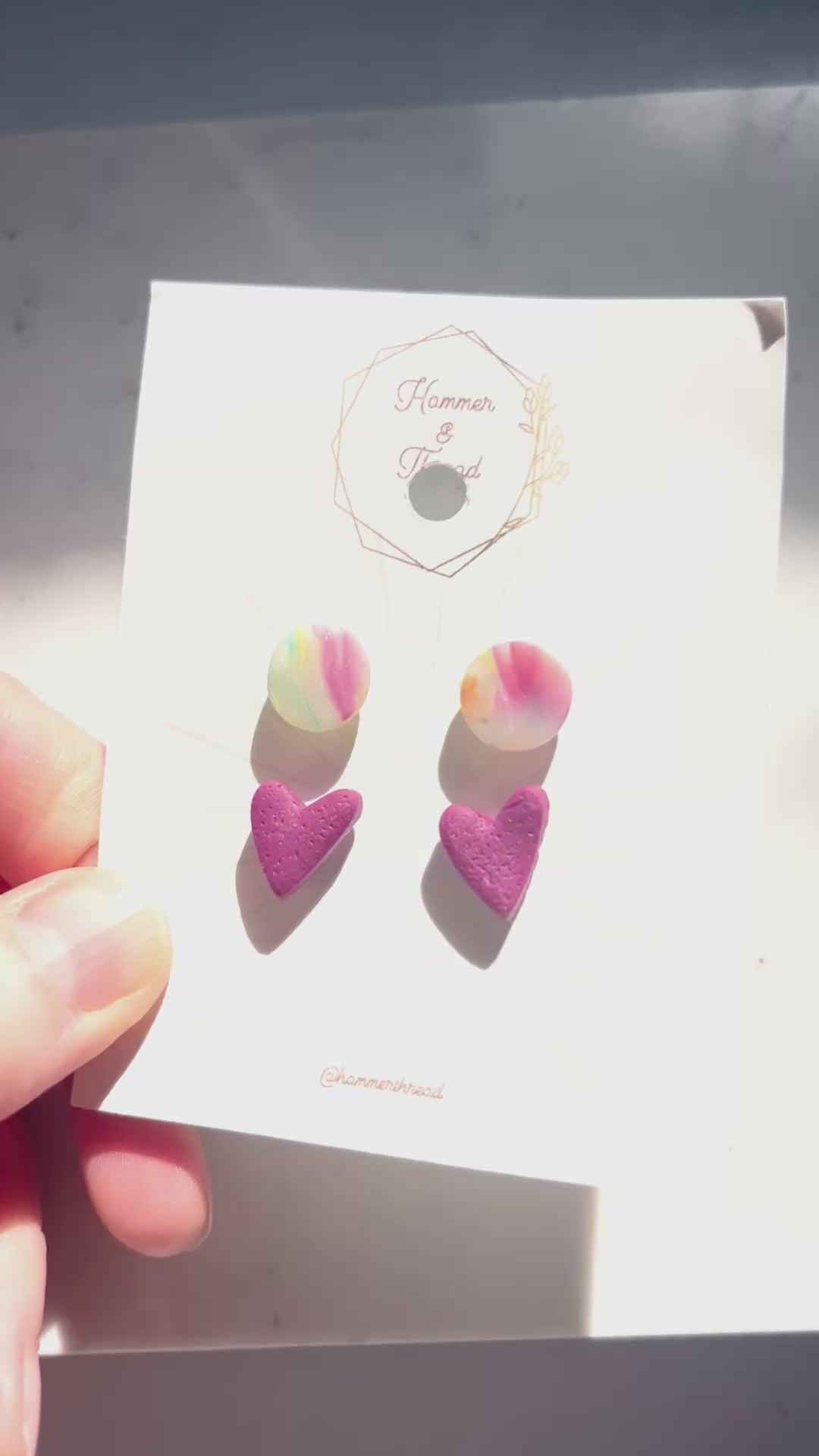 Matte Rainbow Circle & Magenta Heart Stud Earring Pack