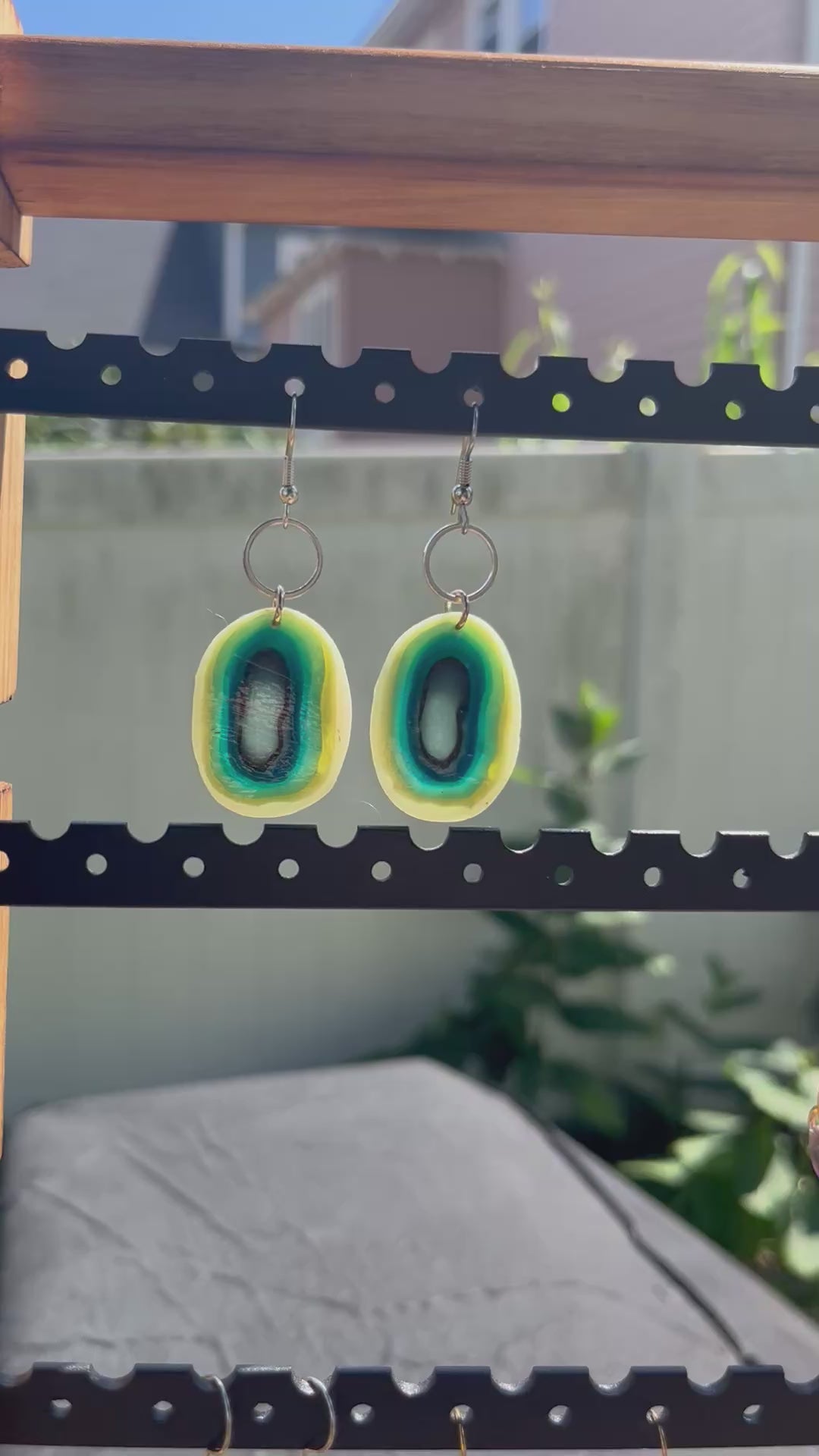 Blue Faux Agate and Stainless Steel Circle Dangles