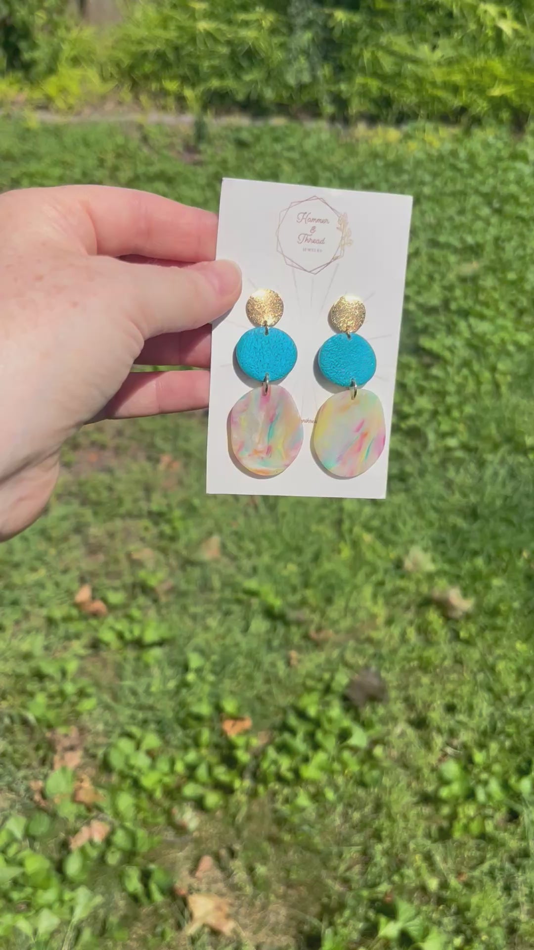 Tiered Teal and Matte Rainbow Pebbles Dangle Earrings