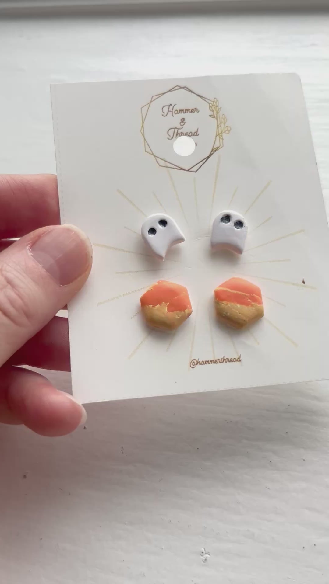 Ghost & Orange Hexagon Stud Earrings Pack