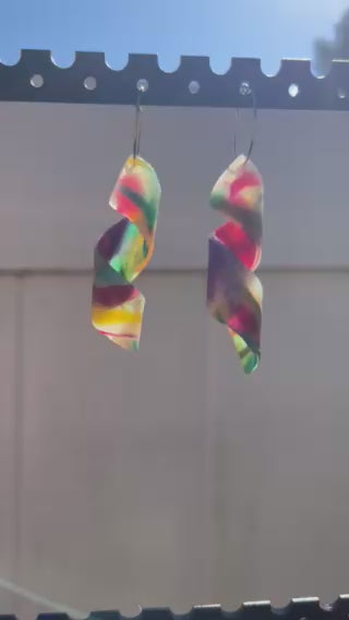 Colorful twirl dangle earrings, handmade polymer clay —Colorful Hammer & Thread