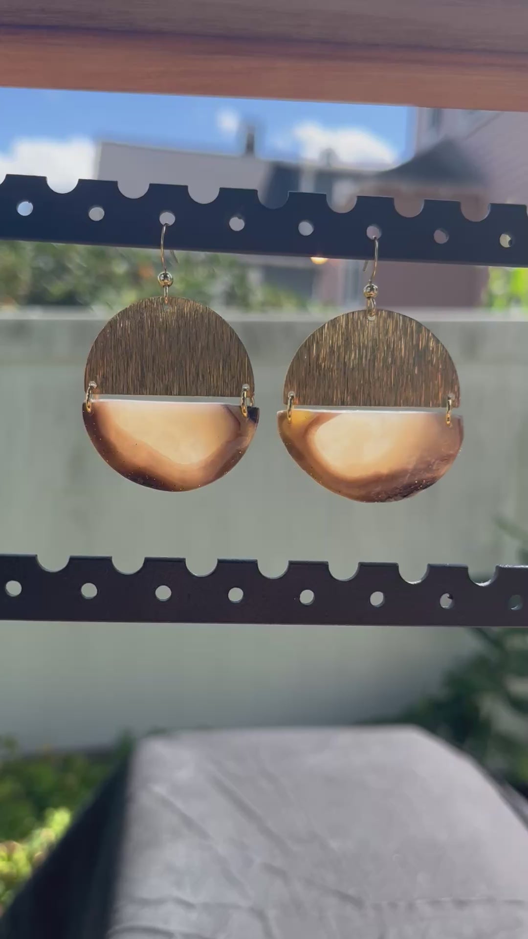 Natural Faux Agate and Brass Semi-Circle Dangles
