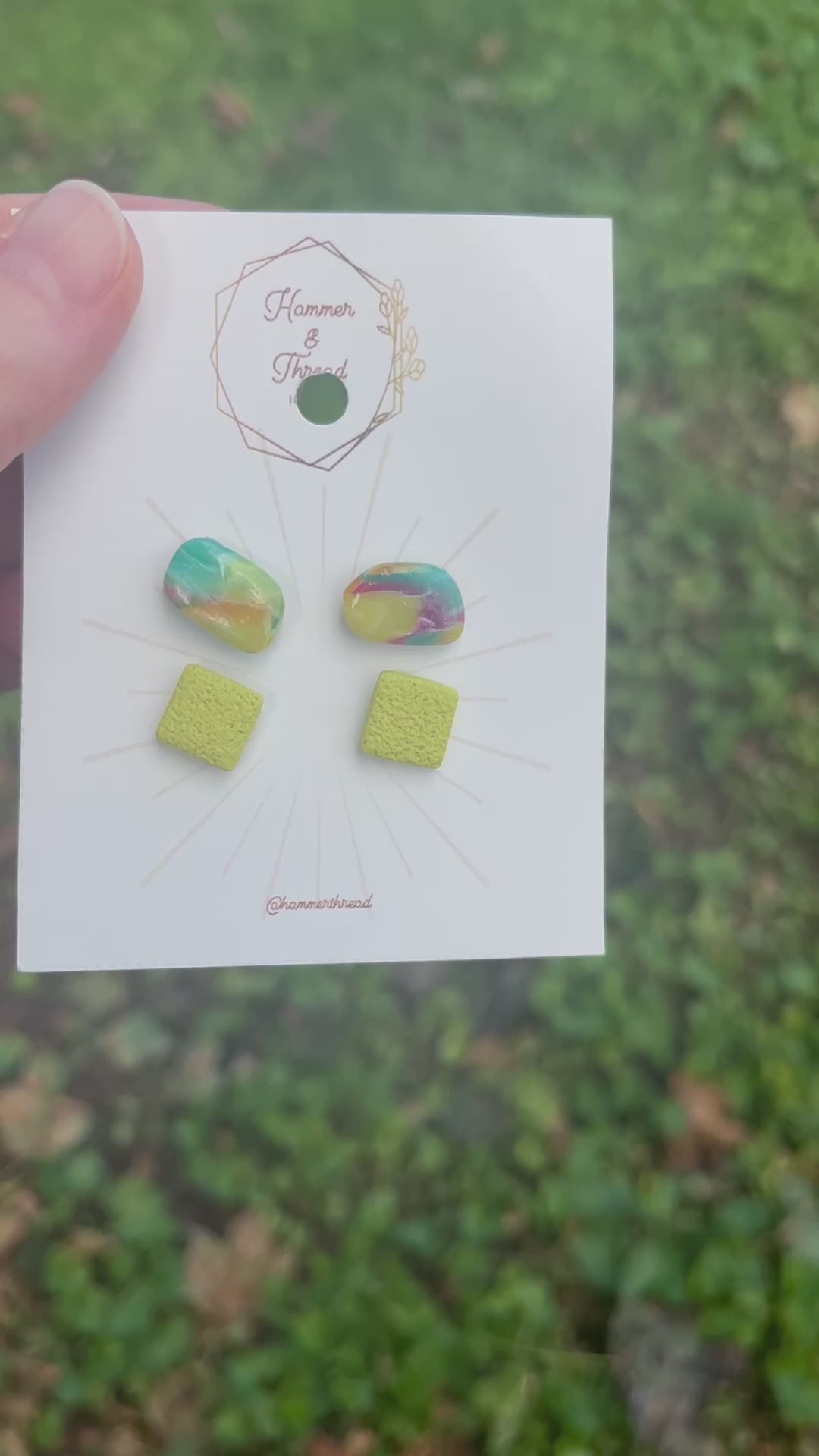 Rainbow Oval & Chartreuse Square Stud Earring Pack