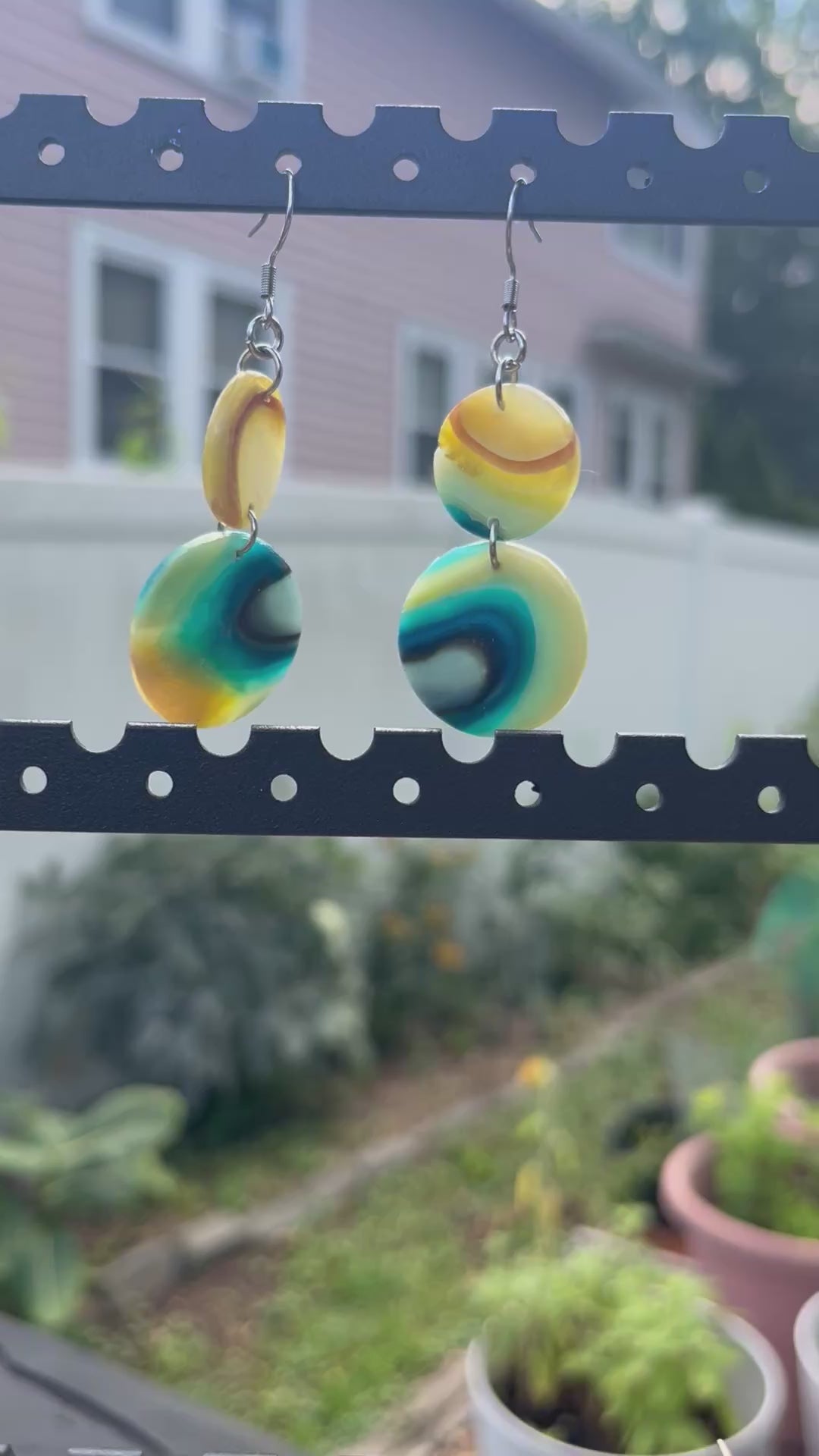 Blue and Cream Faux Agate Tiered Dangles