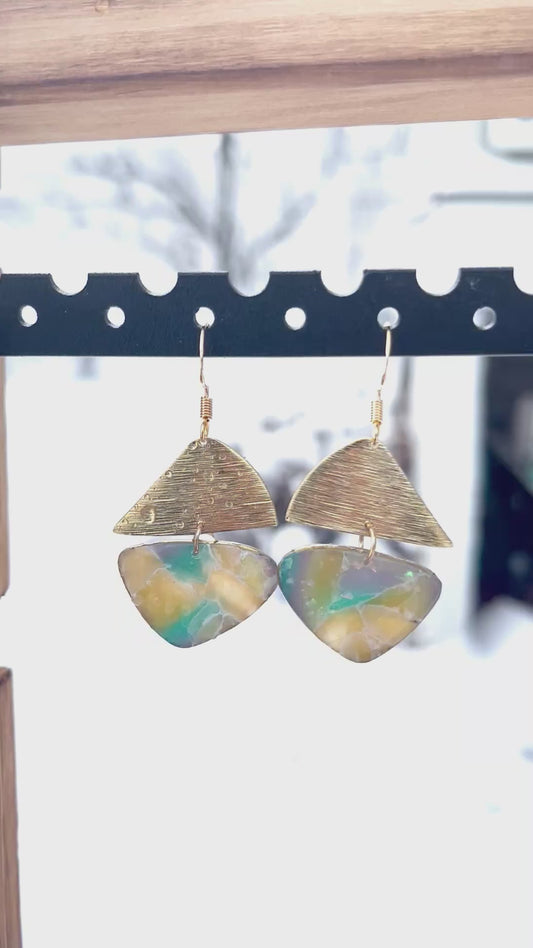 Faux Pebble Brass Triangle Dangle Earrings