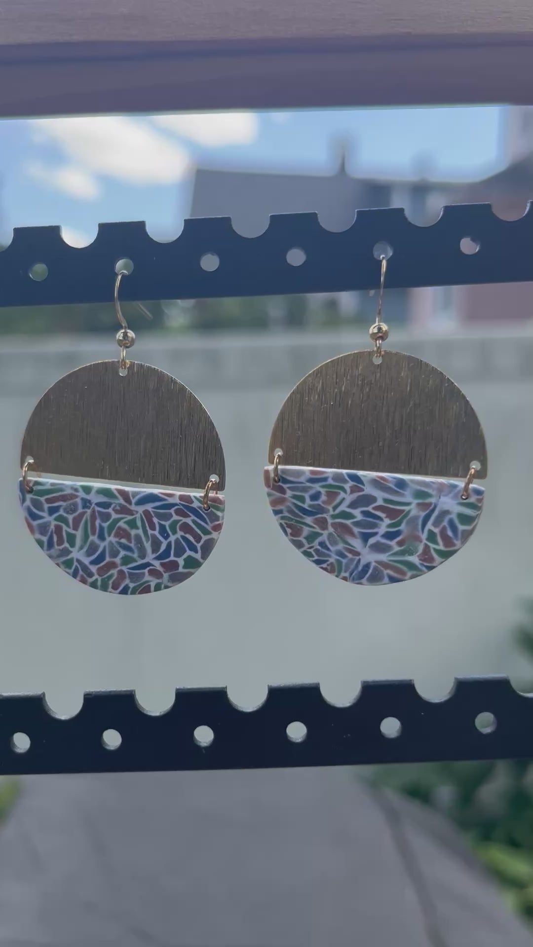 Mosaic and Brass Semi-Circle Dangles