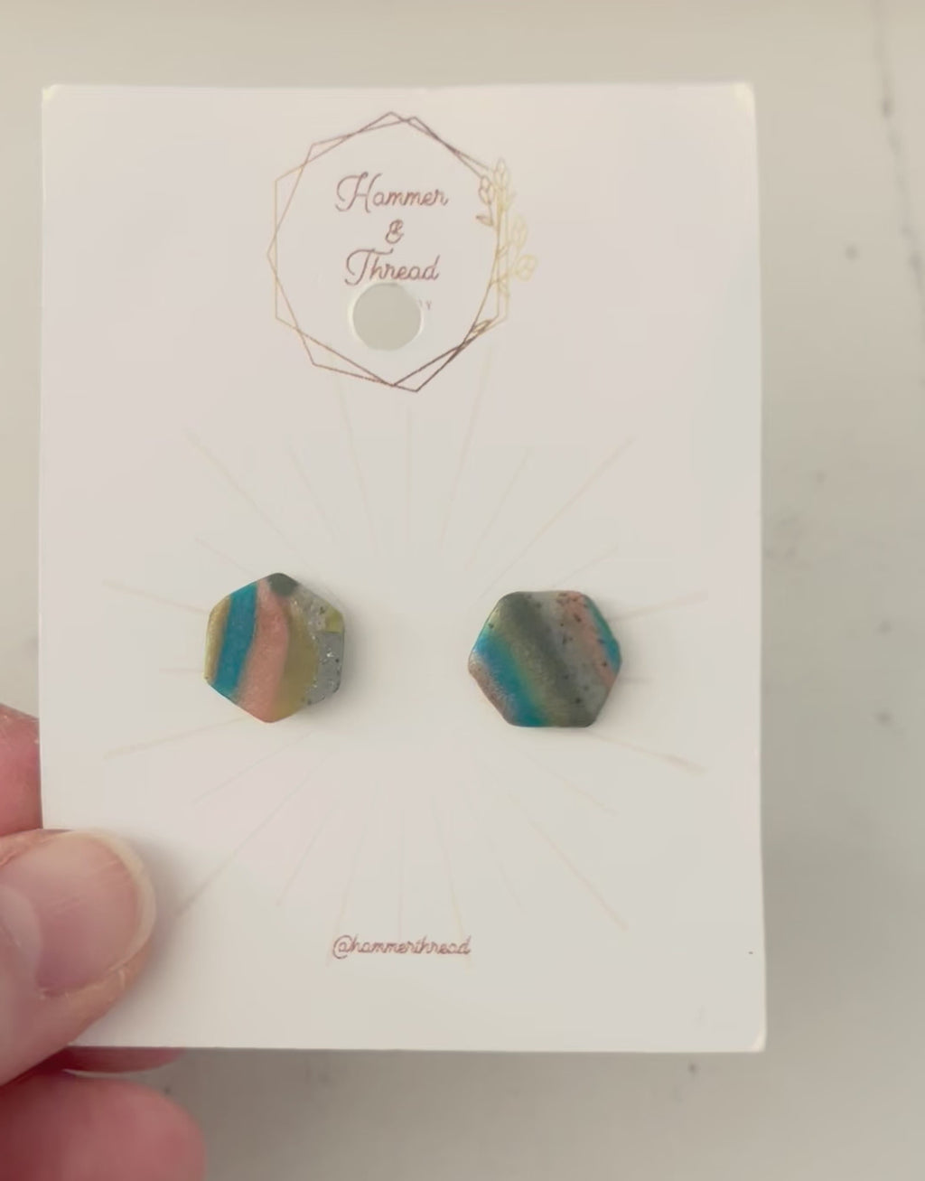 Stripy Hexagon Studs