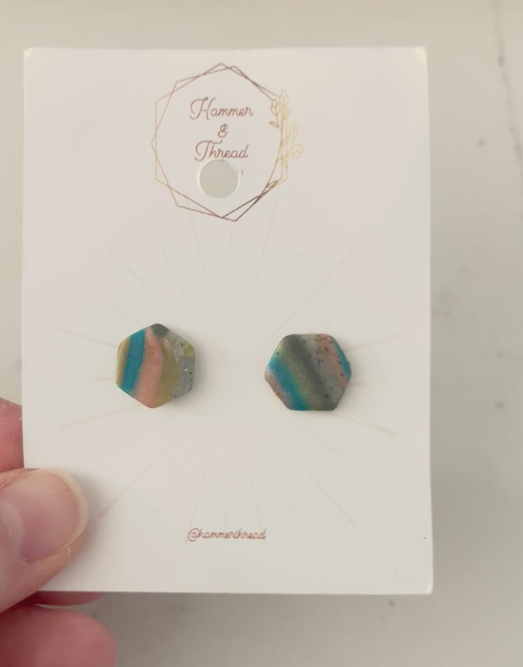 Stripy Hexagon Studs