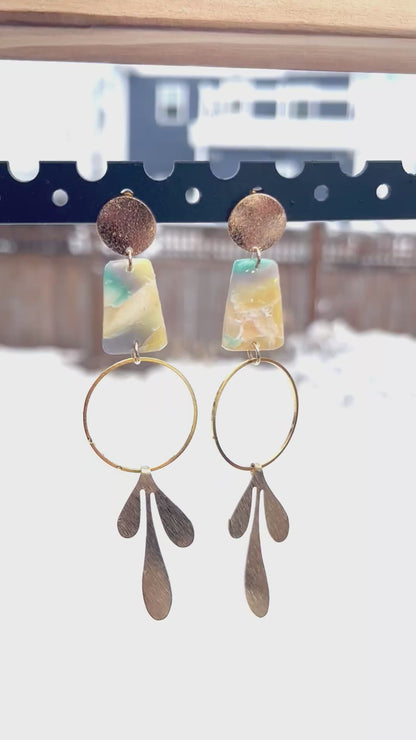 Geometric Long Dangle Earrings - High Shine Faux Stone