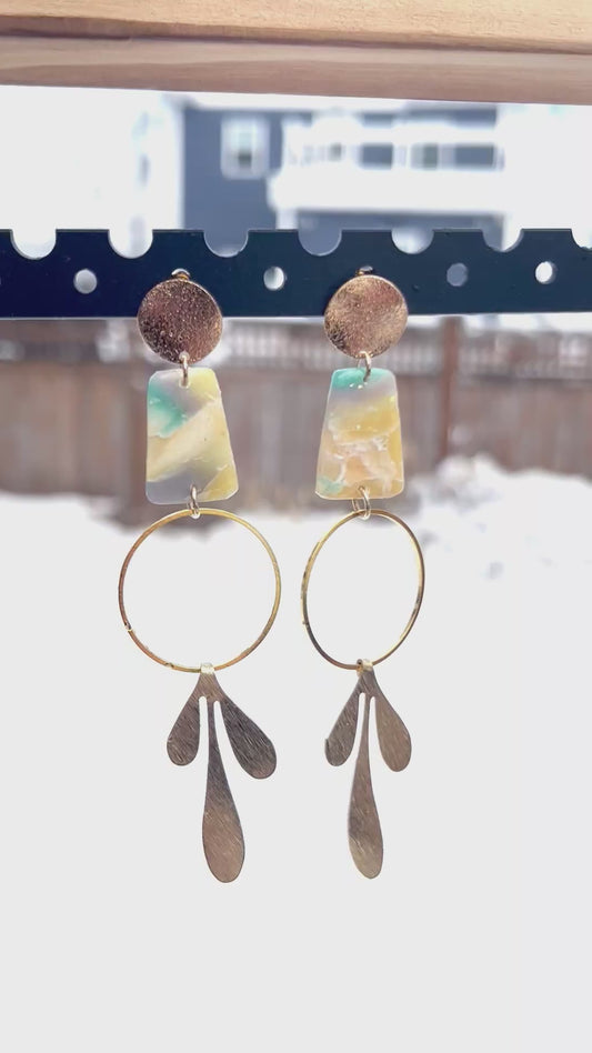Geometric Long Dangle Earrings - High Shine Faux Stone