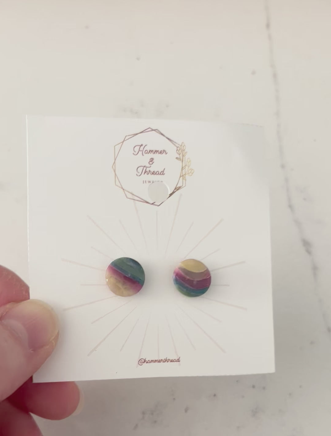 Magenta Blue Faux Agate Circle Studs