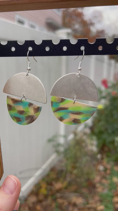 Aqua Mosaic Sterling Silver Semi Circle Dangle Earrings