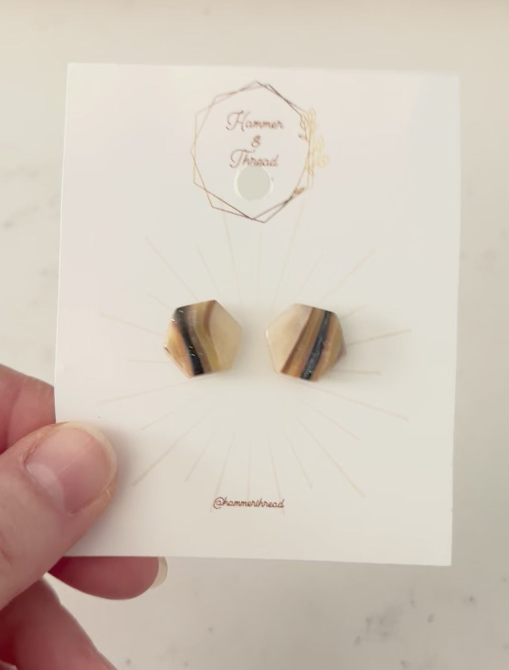 Neutral Faux Agate Hexagon Studs