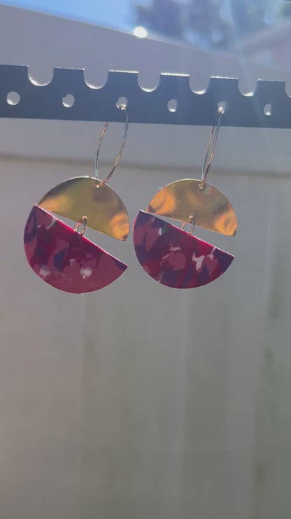 Red & Purple Marble Semi Circle Dangles